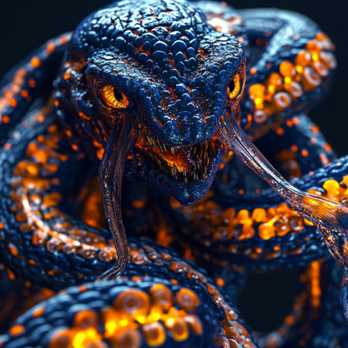 A scary giant fish woman with tentacles and scales