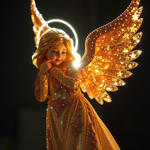 A shiny, beautiful angel with white wings.