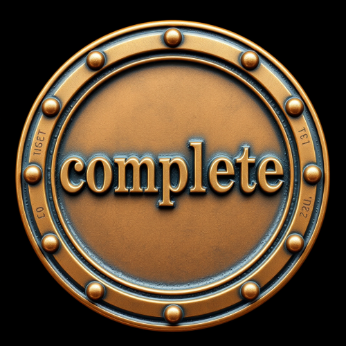 A shiny bronze badge saying complete in 3D.