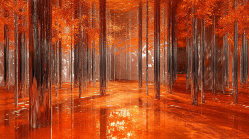 A shiny forest with trees and broken glass