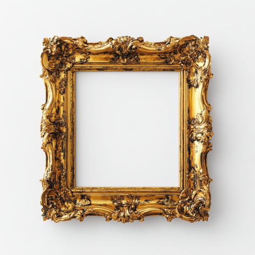 A single gold frame on white wall