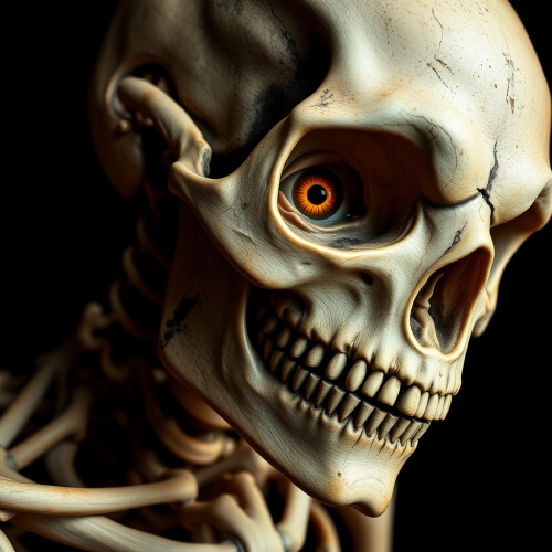 A skeleton with a golden eye.