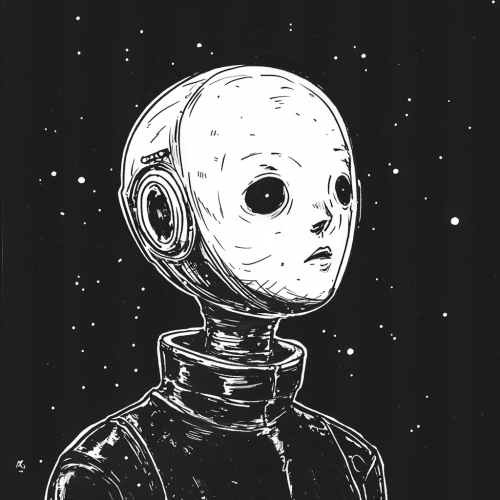 A sketch of a young android in retro sci-fi A sketch of a young android in retro sci-fi