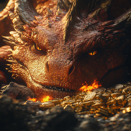 A sleeping dragon with treasure under it