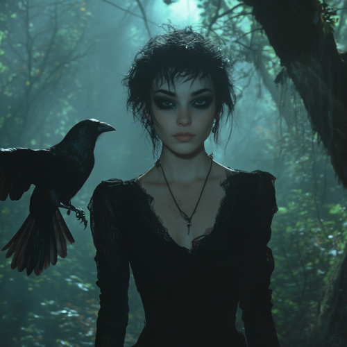 A slender young woman in a gothic dress