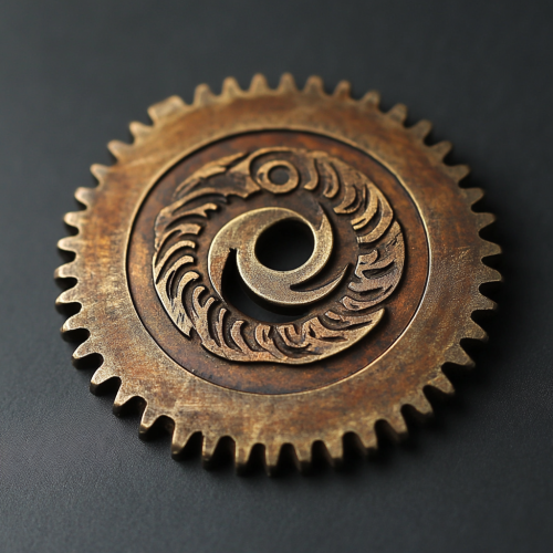 A small, detailed circular saw blade amulet