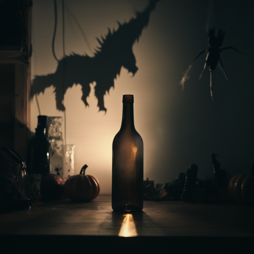A spooky bottle transforms into a werewolf shadow