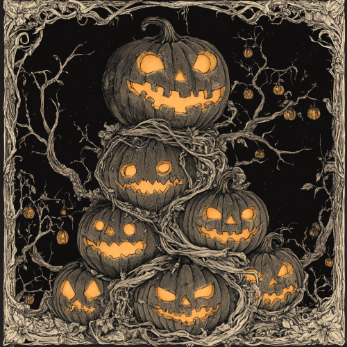 A spooky jack-o'-lantern sculpture with eerie details
