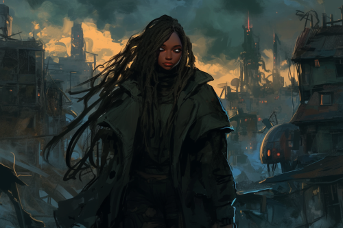 A spooky woman in dark town, hyper-realistic style. A spooky woman in dark town, hyper-realistic style.