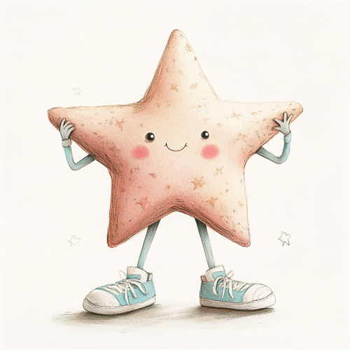 A star with hands and legs curious, in sneakers.