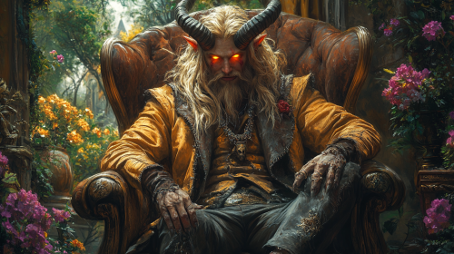 A strong demon with blond hair smiling ominously