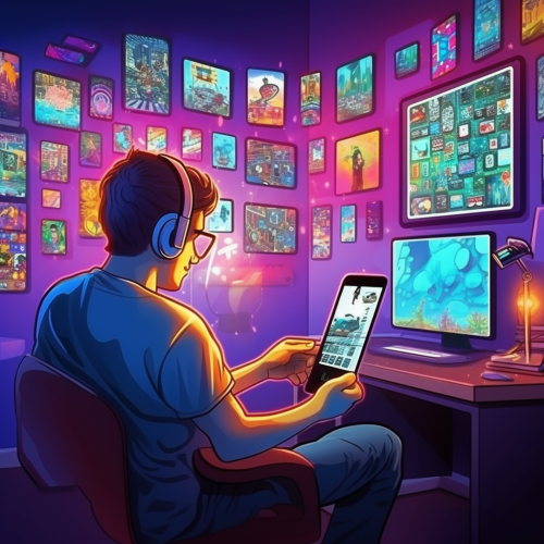 A student surrounded by screens and phone looks busy