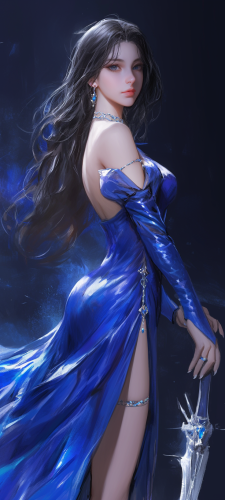 A stunning young girl in cosplay with sword.