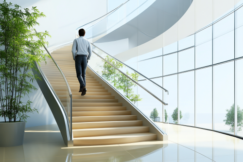 A stylish Japanese man on modern staircase