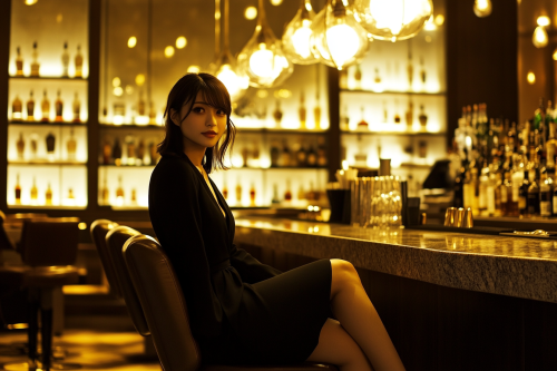 A stylish Japanese woman in a luxurious bar