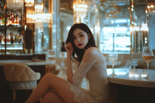 A stylish Japanese woman sitting