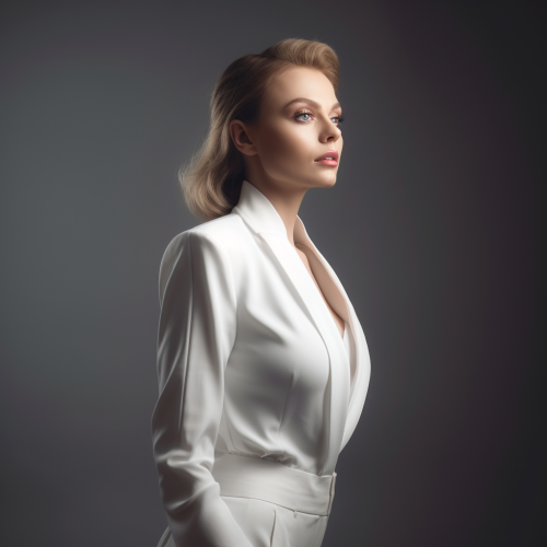 A stylish woman in white dress poses beautifully