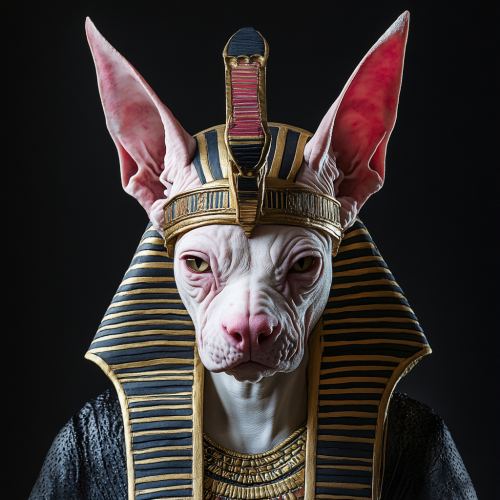A symmetrical photo of white sphynx Anubis god