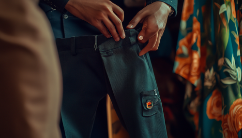 A tailor sewing pants for fancy Vogue photoshoot.