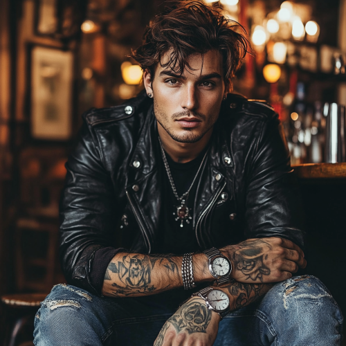 A tall man with intense eyes in bar. A tall man with intense eyes in bar.