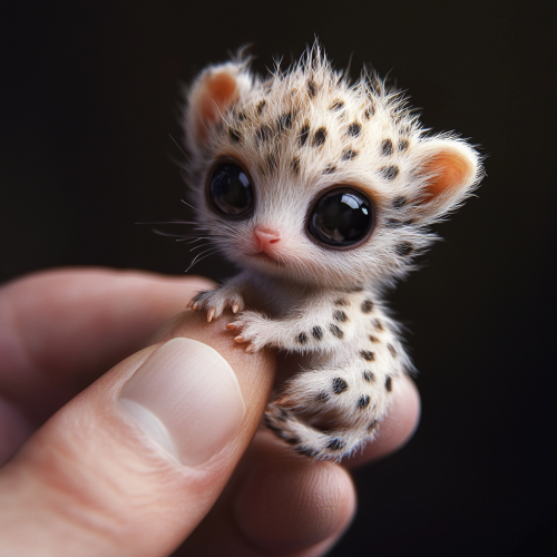 A tiny baby animal with spotted fur