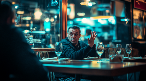 A unhappy customer waves hand for waiter's attention