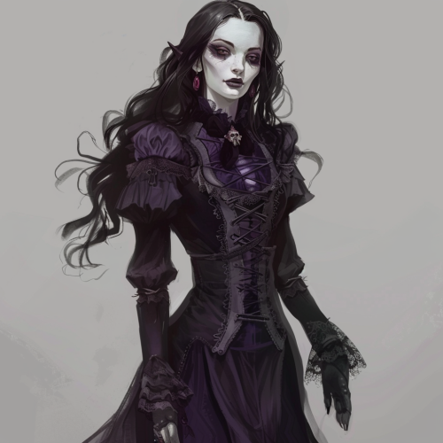 A vampire girl with black hair and dress