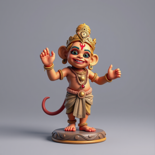 A vibrant 3D model of young Hanuman.