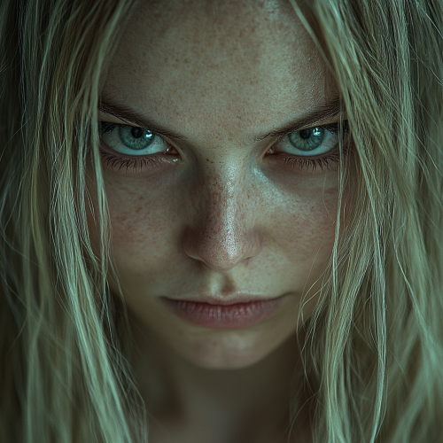 A villain with blond hair and psycho smile