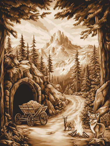 A vintage mining company poster with Yggdrassil backdrop. A vintage mining company poster with Yggdrassil backdrop.