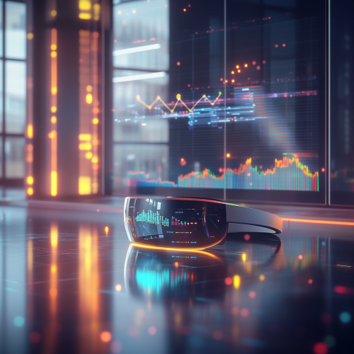 A virtual reality headset on a desk.