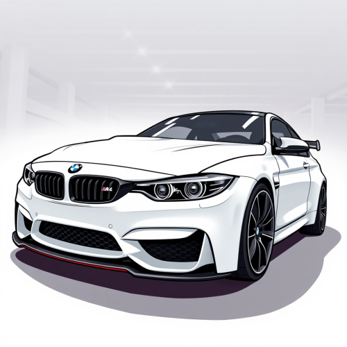 A white cartoon BMW car is stunning.