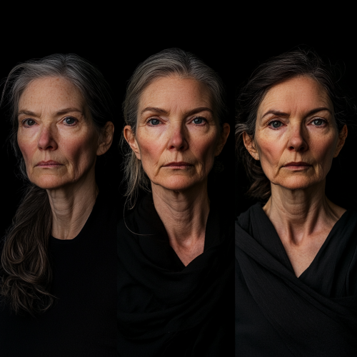 A woman's natural aging process in three portraits.