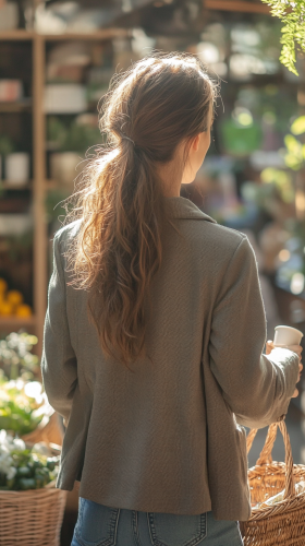 A woman at the farmers market in morning