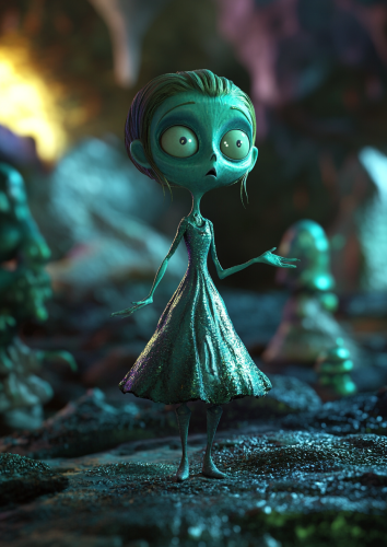 A woman with bells and whistles on alien planet A woman with bells and whistles on alien planet