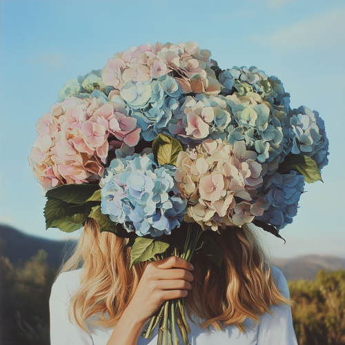 A woman with flowers covering her face