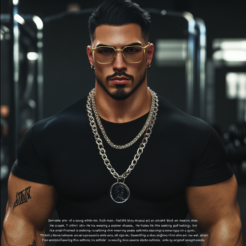 A young muscular man in gym with gold glasses