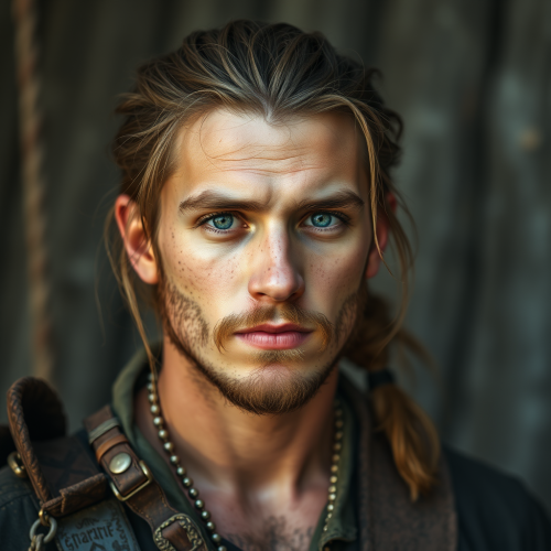 A young pirate with brown hair and facial hair
