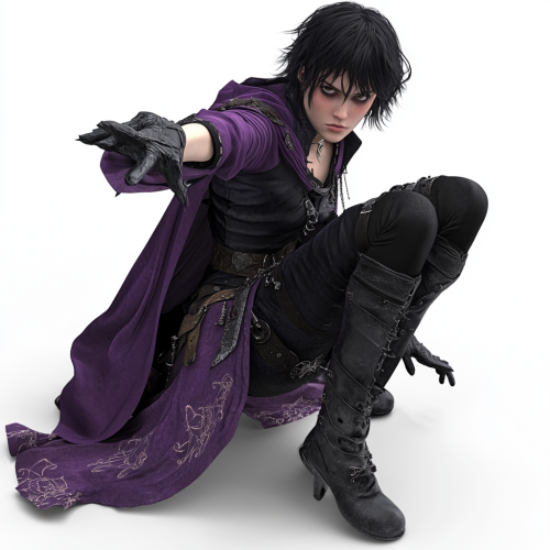 A young witch in purple clothes casting spell