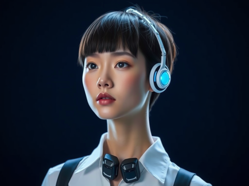 A young woman with futuristic style and technology.