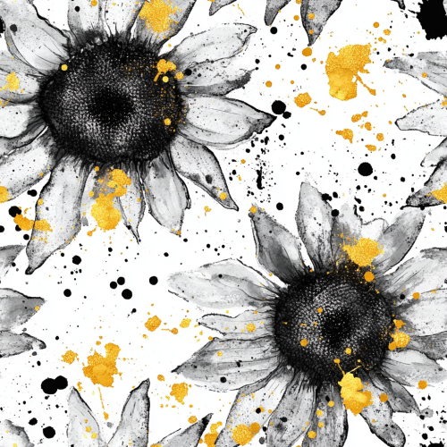 Abstract Sunflower Pattern with Gold Splashes