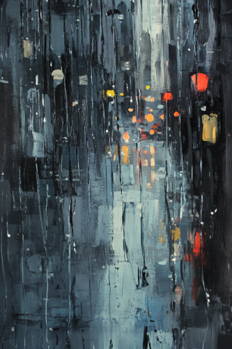 Abstract art of city rainstorm, muted colors, calming mood. Abstract art of city rainstorm, muted colors, calming mood.