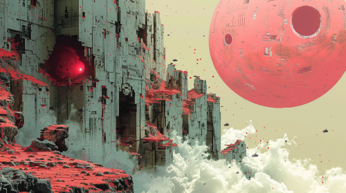 Abstract dream scene with distorted objects, fantasy vibes.