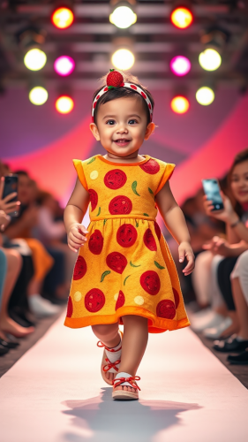 Adorable Baby in Pizza-Inspired Outfit Shines on Runway