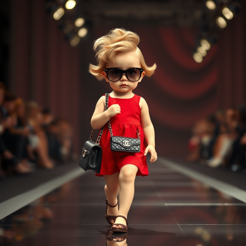 Adorable baby fashion model with Chanel bag