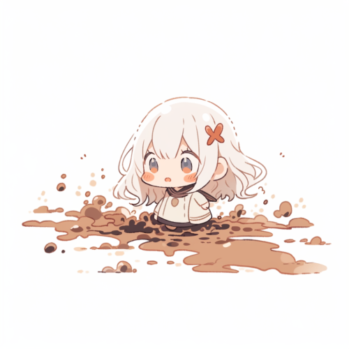 Adorable chibi girl surprised by spilled coffee.