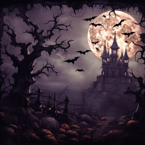 Adventurers approach haunted mansion in misty forest. Adventurers approach haunted mansion in misty forest.