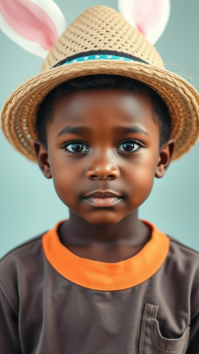 African American Boy with Easter Straw Hat