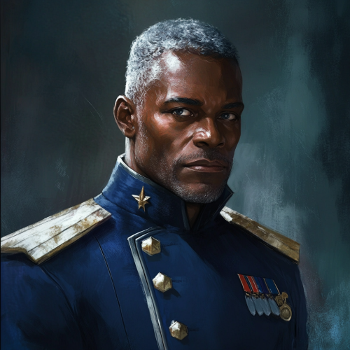 African American Colonel with short silver hair and grey eyes. African American Colonel with short silver hair and grey eyes.