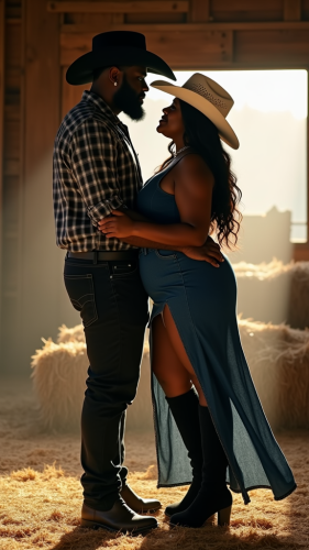 African American Couple Embracing in Rustic Barn